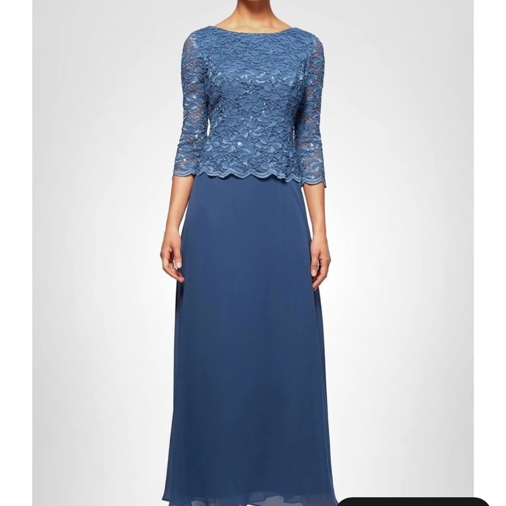 Alex Evenings Women's 3/4 Sleeve Stretch Lace Bodice Mock One Piece Gown, 14P